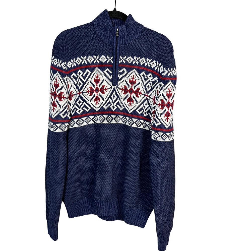 IZOD Sweater Men's Mediums Quarter Zip Pullover Blue Fair Isle VTG Preppy